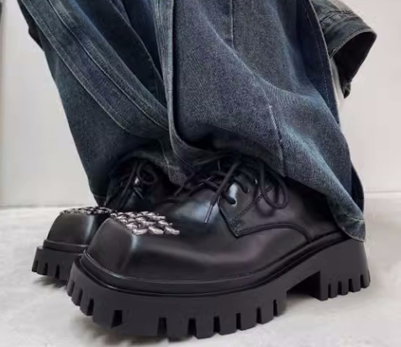 画像6: Lace-up platform Square Toe Thick Sole to Increase Personality, Derby Shoes LEATHER SLIP-ONS loafers   男女兼用メンズレザーレースアップ厚底プラットフォームスタッズ付き ローファースリッポン シューズ (6)