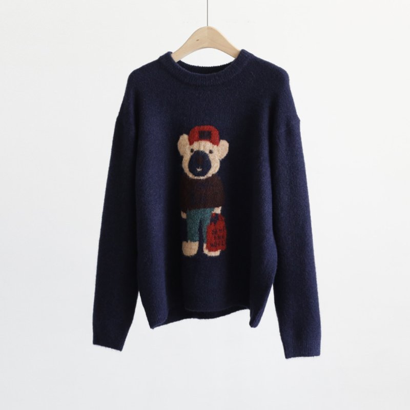 画像4: shopping bear braid crew neck round neck sweater ユニセックス男女兼用 ショッピングベア熊編み込み丸首クールネックラウンドネックセーター (4)