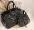 画像2: Denim with Pins Chain Birkin style tote bag ユニセックス デニム ピン チェーン パンク スタイル ハンドバッグ トートバッグ (2)