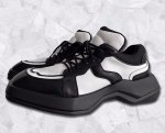 画像3: black and white bicolor Platform lace-up leather sneakers Shoes  ユニセックス 男女兼用バイカラーブラック＆ホワイトレザーレースアップスニーカー (3)