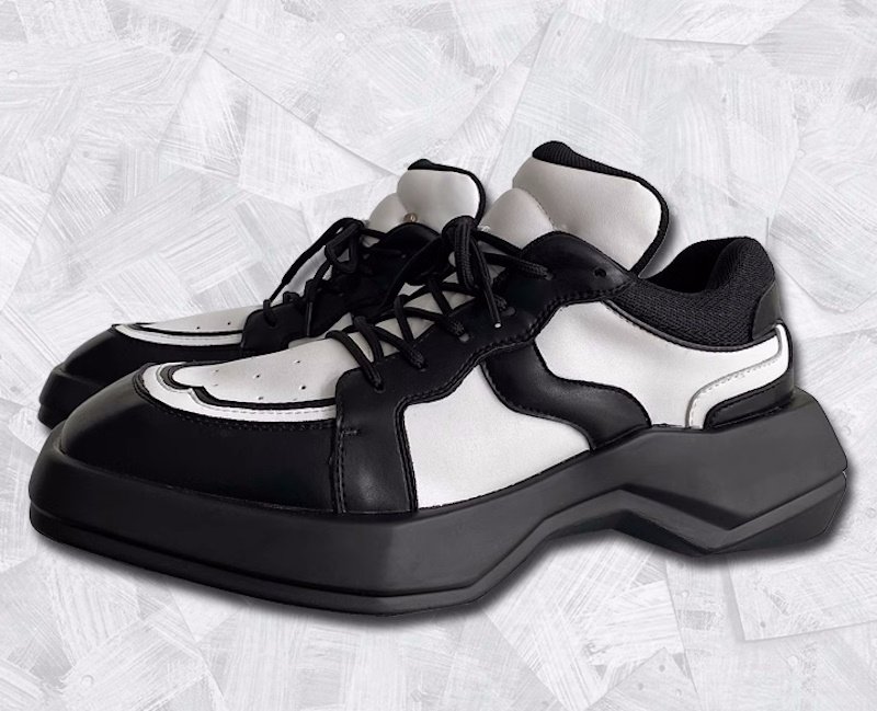 画像3: black and white bicolor Platform lace-up leather sneakers Shoes  ユニセックス 男女兼用バイカラーブラック&ホワイトレザーレースアップスニーカー (3)