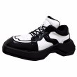 画像1: black and white bicolor Platform lace-up leather sneakers Shoes  ユニセックス 男女兼用バイカラーブラック＆ホワイトレザーレースアップスニーカー (1)