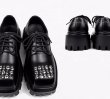 画像4: Lace-up platform Square Toe Thick Sole to Increase Personality, Derby Shoes LEATHER SLIP-ONS loafers   男女兼用メンズレザーレースアップ厚底プラットフォームスタッズ付き ローファースリッポン シューズ (4)