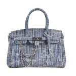 画像1: Denim Tweed with Pins Chain Birkin style tote bag ユニセックス デニム ツイード ピン チェーン パンク スタイル ハンドバッグ トートバッグ (1)