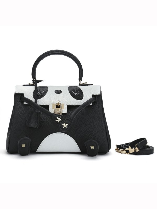 画像2: Real Leather Panda Hand Bag with strap リアルレザー 本革 本皮 パンダ ハンドバッグ ショルダーストラップ付 (2)