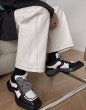 画像5: black and white bicolor Platform lace-up leather sneakers Shoes  ユニセックス 男女兼用バイカラーブラック＆ホワイトレザーレースアップスニーカー (5)