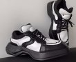 画像2: black and white bicolor Platform lace-up leather sneakers Shoes  ユニセックス 男女兼用バイカラーブラック＆ホワイトレザーレースアップスニーカー (2)