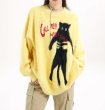画像1: cat knit pullover sweater round neck sweater 　ユニセックス男女兼用キャット猫編み込み丸首クールネックラウンドネックセーター (1)