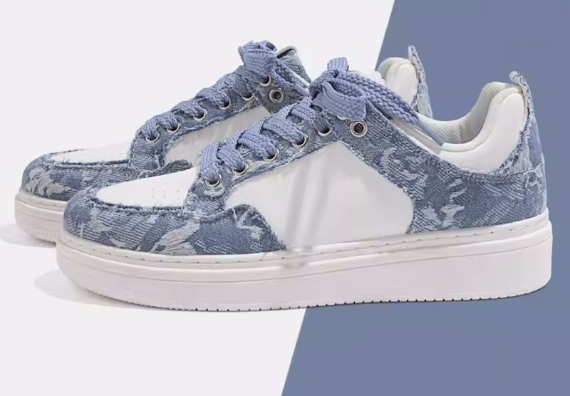 画像5: Unisex Distressed denim & leather Lace Up Sneakers  Shoes  ユニセックス 男女兼用ダメージデニム＆レザーレースアップスニーカー (5)