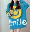 画像4: smile knit round neck sweater 　ユニセックス男女兼用スマイル編み込み丸首クールネックラウンドネックセーター (4)