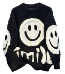画像1: smile knit round neck sweater 　ユニセックス男女兼用スマイル編み込み丸首クールネックラウンドネックセーター (1)