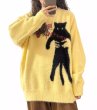 画像5: cat knit pullover sweater round neck sweater 　ユニセックス男女兼用キャット猫編み込み丸首クールネックラウンドネックセーター (5)