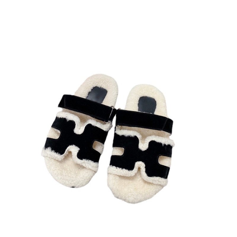 画像3: fashionable soft-soled H slippers plush slippers Sandals  ファーモコモコHベルトサンダルスリッパ (3)