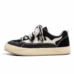 画像1: Stitching platform leather lace-up sneakers  Shoes  ユニセックス 男女兼用ステッチング厚底プラットフォームレザーレースアップスニーカー (1)