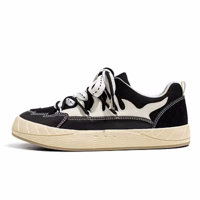 画像1: Stitching platform leather lace-up sneakers  Shoes  ユニセックス 男女兼用ステッチング厚底プラットフォームレザーレースアップスニーカー (1)
