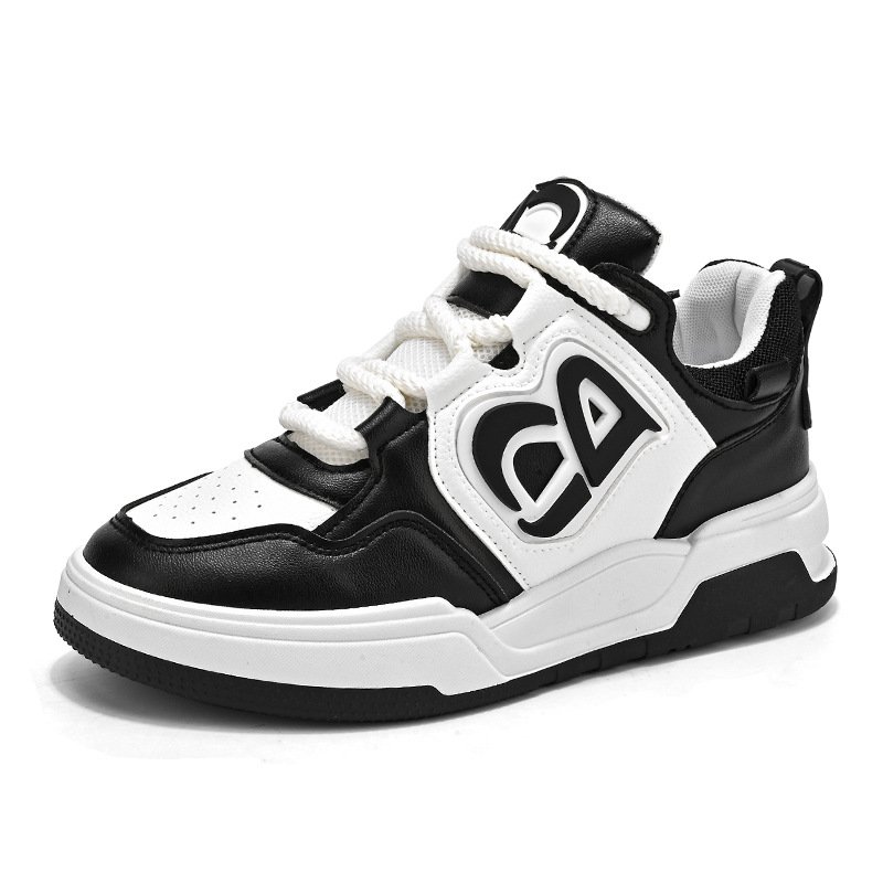   3Dロゴ レースアップ スニーカー Unisex thick-soled leather Lace Up Sneakers Shoes ユニ