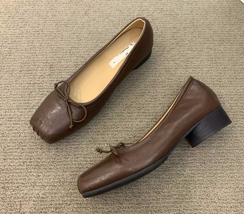 画像4: women's square toe flat shoe pumps スクエアトゥ フラットシューズパンプスバレーシューズ (4)