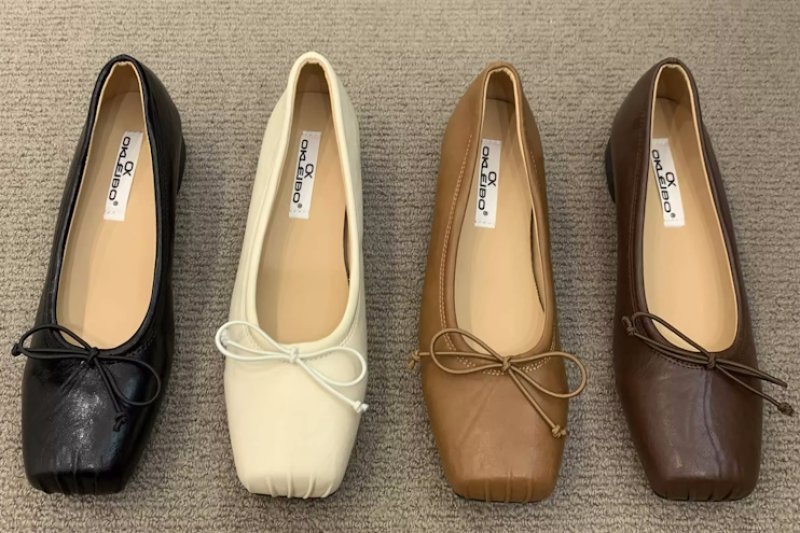 画像5: women's square toe flat shoe pumps スクエアトゥ フラットシューズパンプスバレーシューズ (5)