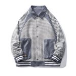 画像2:  houndstooth oversized jacket blouson  ユニセックス 男女兼用千鳥格子ジャケットウインドブレーカースタジアムジャンパー スタジャン ボンバー ジャケット ブルゾン (2)