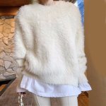 画像2: Fluffy round neck pullover sweater　ユニセックス男女兼用モコモコラウンドネックプルオーバーセーター (2)