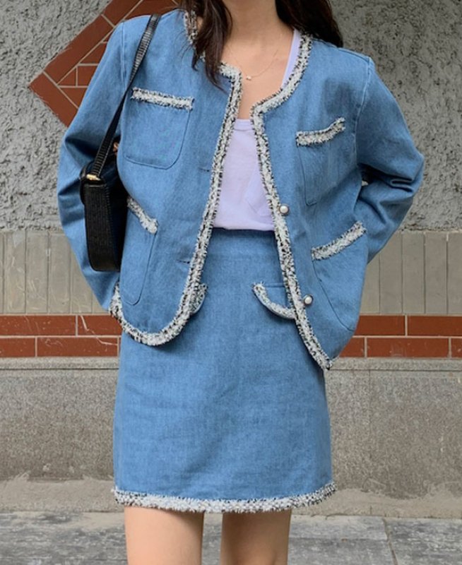 画像5: trimming piping denim jackets & skirts set up トリミングパイピング デニムジャケット&スカート セットアップ (5)