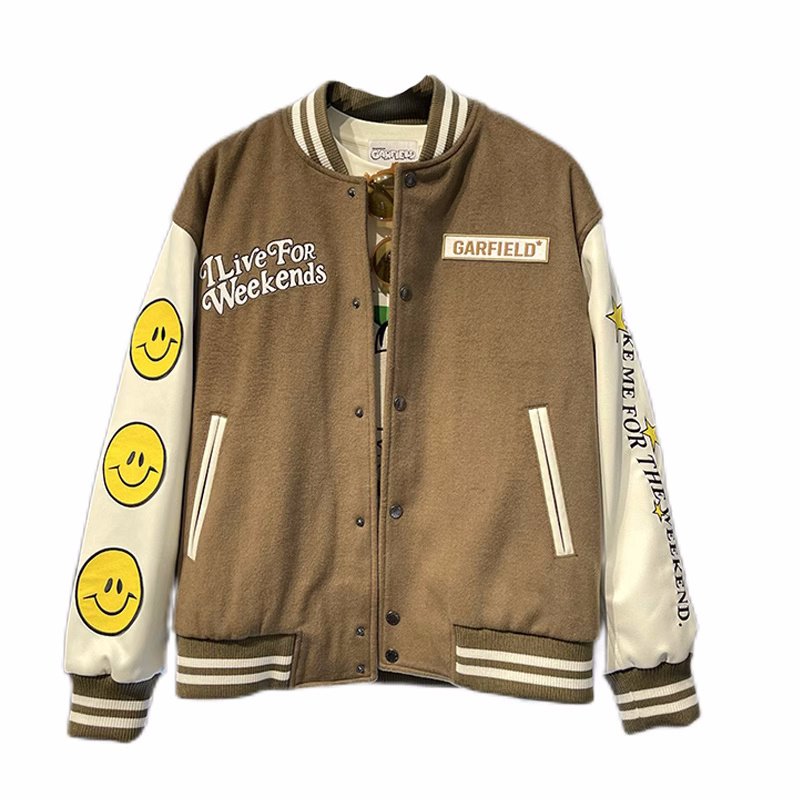 garfield & bear＆smile embroidery baseball jacket stadium