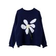 画像2: floral flower  round neck pullover sweater　ユニセックス男女兼用フラワー フローラル編み込みラウンドネックプルオーバーセーター (2)