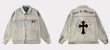 画像3: cross retro lapel denim jacket G Jean baseball jacket stadium jacket baseball uniform jacket blouson  ユニセックス 男女兼用雨だれクロスプリントGジャン ジャケットスタジアムジャンパー スタジャン MA-1 ボンバー ジャケット ブルゾン (3)