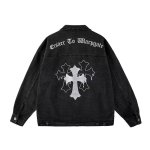画像2: cross retro lapel denim jacket G Jean baseball jacket stadium jacket baseball uniform jacket blouson  ユニセックス 男女兼用雨だれクロスプリントGジャン ジャケットスタジアムジャンパー スタジャン MA-1 ボンバー ジャケット ブルゾン (2)