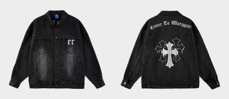 画像9: cross retro lapel denim jacket G Jean baseball jacket stadium jacket baseball uniform jacket blouson  ユニセックス 男女兼用雨だれクロスプリントGジャン ジャケットスタジアムジャンパー スタジャン MA-1 ボンバー ジャケット ブルゾン (9)