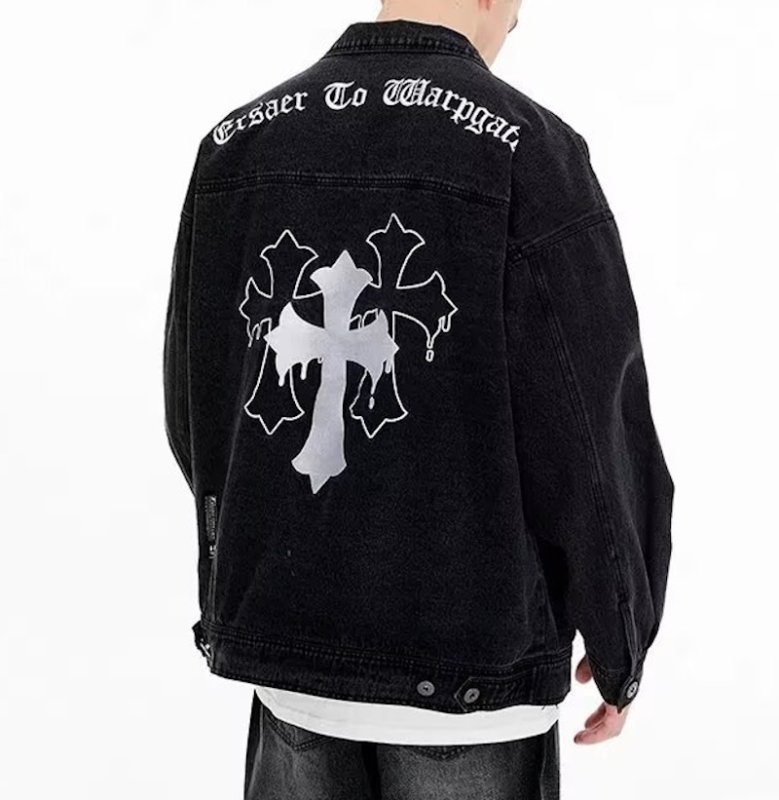 画像6: cross retro lapel denim jacket G Jean baseball jacket stadium jacket baseball uniform jacket blouson  ユニセックス 男女兼用雨だれクロスプリントGジャン ジャケットスタジアムジャンパー スタジャン MA-1 ボンバー ジャケット ブルゾン (6)