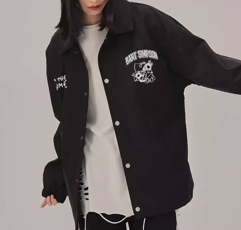 画像8: The Simpsons Funny Cartoon Character Logc Letter Print Lapel Jacket baseball jacket stadium jacket baseball uniform jacket blouson  ユニセックス 男女兼用ザ・シンプソンズキャラクターレタープリントラペルウインドブレーカースタジアムジャンパー スタジャン MA-1 ボンバー ジャケット ブルゾン (8)