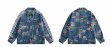 画像4: floral print denim jacket G Jean baseball jacket stadium jacket baseball uniform jacket blouson  ユニセックス 男女兼用フローラルフラワープリントGジャン ジャケットスタジアムジャンパー スタジャン MA-1 ボンバー ジャケット ブルゾン (4)