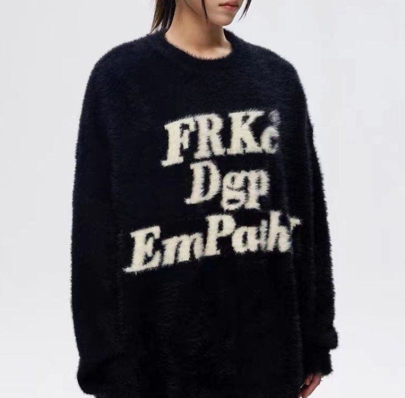 画像10: Mink velvet letter print sweater round neck pullover sweater　ユニセックス男女兼用ミンクベルベットレタープリントセーターラウンドネックプルオーバーセーター (10)