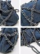 画像8: chain denim shoulder bag Handbag tote bag　ユニセックス男女兼用デニム&チェーンショルダークロスボディートートバッグ (8)