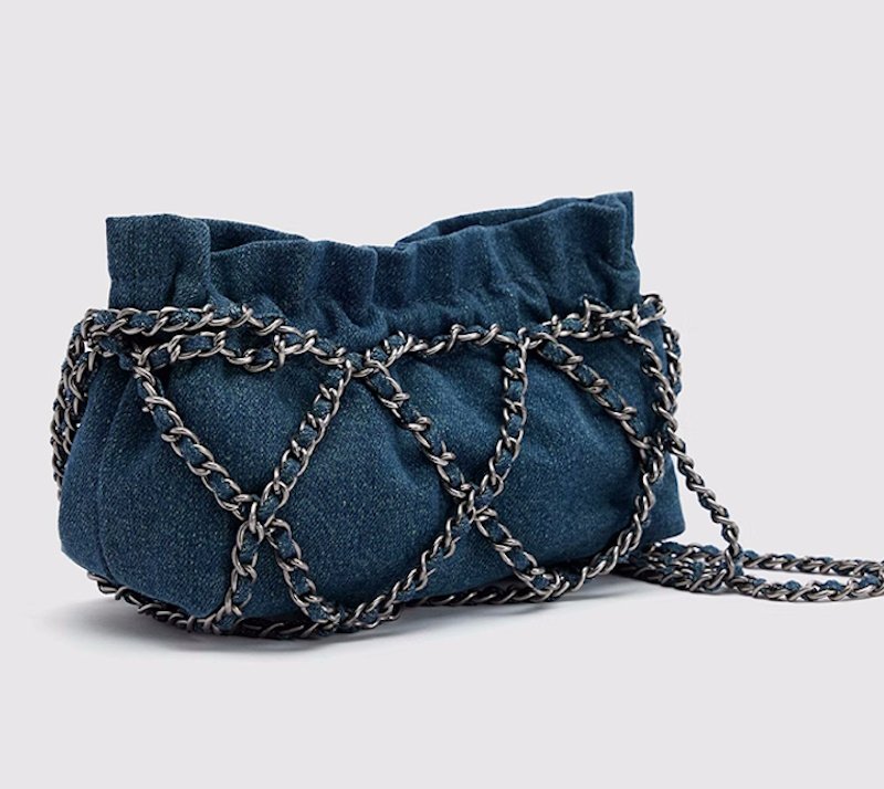 画像2: chain denim shoulder bag Handbag tote bag　ユニセックス男女兼用デニム&チェーンショルダークロスボディートートバッグ (2)