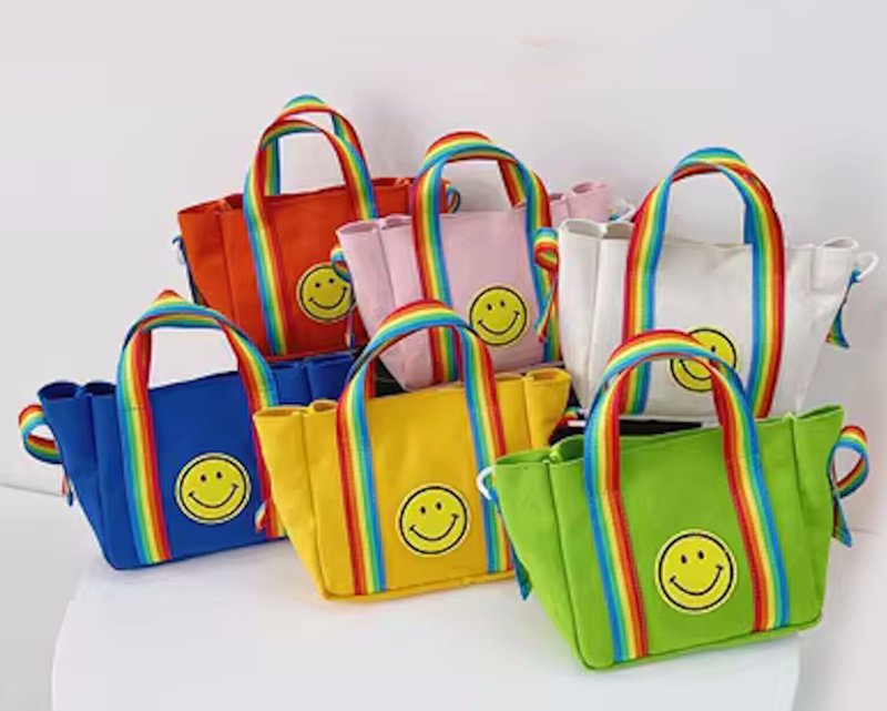 画像8: Smile & Rainbow Handle mini canvas tote shoulder bag　ユニセックス男女兼用キャンバススマイル＆レインボーハンドル ミニキャンバストートショルダーバッグ (8)