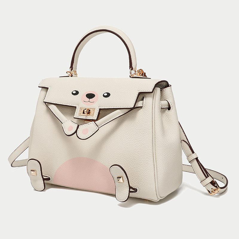 画像5: Real Leather Cute Bear tote Shoulder Crossbody Bag Hand Bag with strap リアルレザー 本革 本皮 ベア熊 ハンドバッグ ショルダーストラップ付 (5)