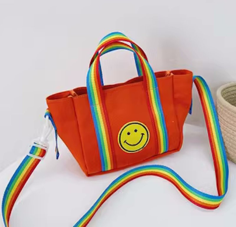 画像5: Smile & Rainbow Handle mini canvas tote shoulder bag　ユニセックス男女兼用キャンバススマイル＆レインボーハンドル ミニキャンバストートショルダーバッグ (5)