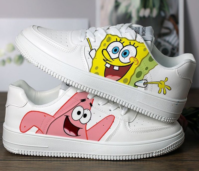 spongebob & patrick paint leather lace up sneakers Shoes