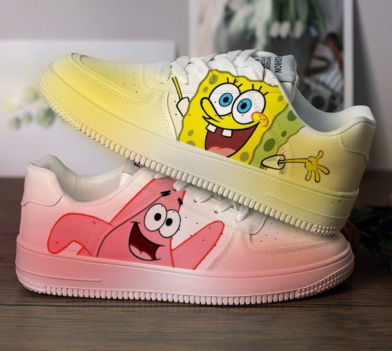 画像3: spongebob & patrick paint leather lace up sneakers  Shoes  ユニセックス 男女兼用スポンジボブ&パトリックペイントレザーレースアップスニーカー (3)