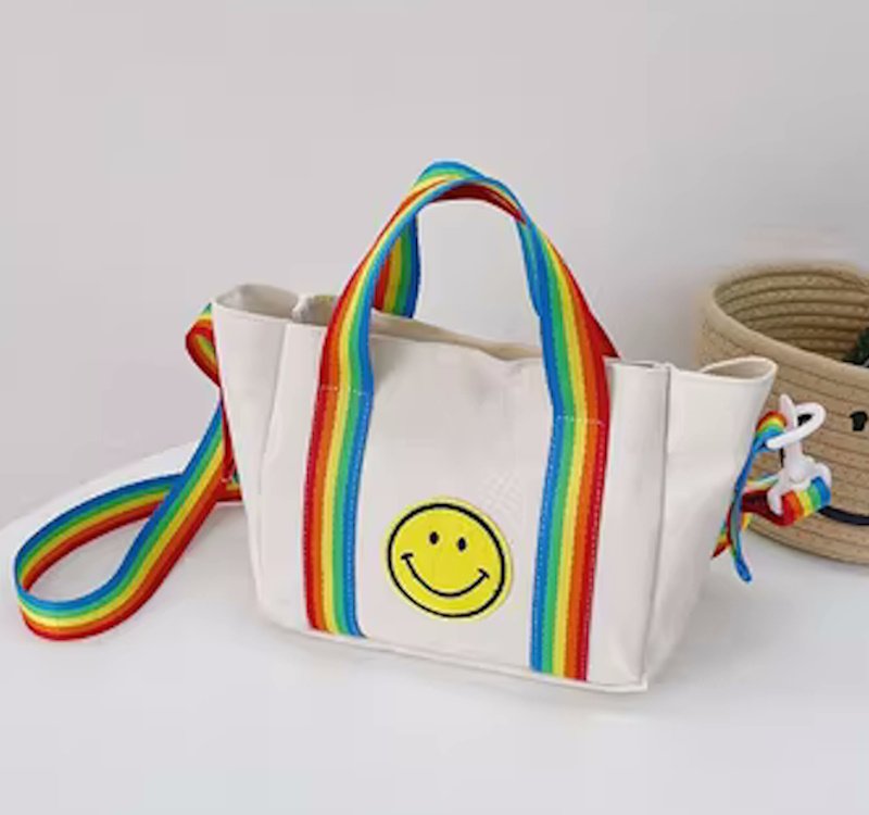 画像11: Smile & Rainbow Handle mini canvas tote shoulder bag　ユニセックス男女兼用キャンバススマイル＆レインボーハンドル ミニキャンバストートショルダーバッグ (11)