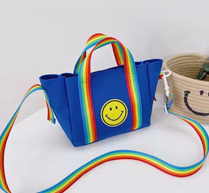 画像10: Smile & Rainbow Handle mini canvas tote shoulder bag　ユニセックス男女兼用キャンバススマイル＆レインボーハンドル ミニキャンバストートショルダーバッグ (10)