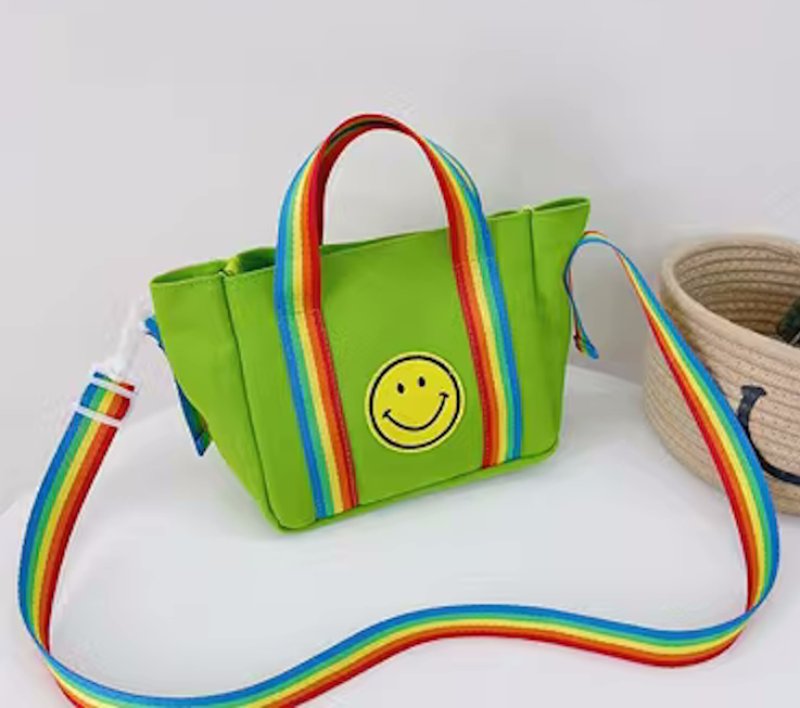 画像9: Smile & Rainbow Handle mini canvas tote shoulder bag　ユニセックス男女兼用キャンバススマイル＆レインボーハンドル ミニキャンバストートショルダーバッグ (9)