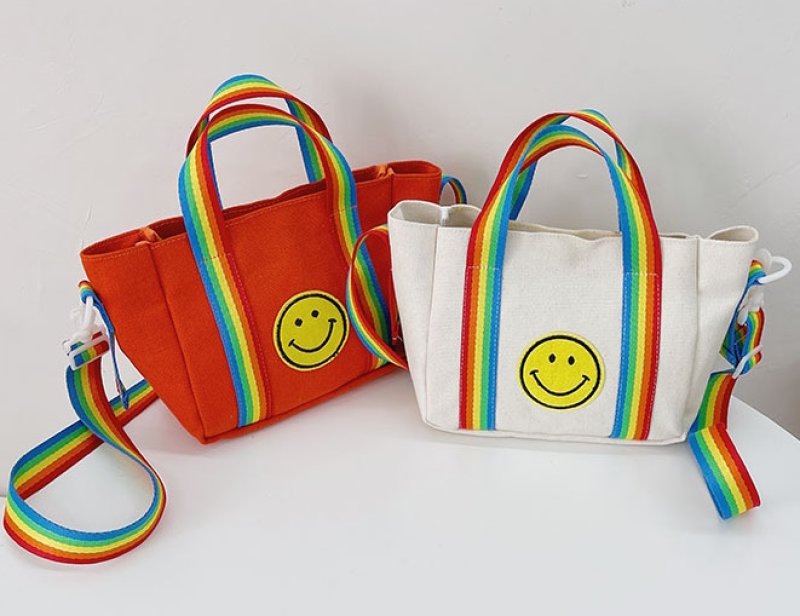 画像14: Smile & Rainbow Handle mini canvas tote shoulder bag　ユニセックス男女兼用キャンバススマイル＆レインボーハンドル ミニキャンバストートショルダーバッグ (14)