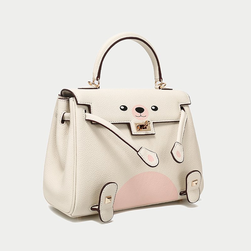 画像4: Real Leather Cute Bear tote Shoulder Crossbody Bag Hand Bag with strap リアルレザー 本革 本皮 ベア熊 ハンドバッグ ショルダーストラップ付 (4)