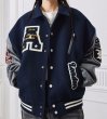 画像3: stand-up collar PU leather sleeves baseball Jacke  stadium jacket baseball uniform jacket blouson  ユニセックス 男女兼用アルファベットロゴ刺繍 スタジアムジャンパー スタジャン MA-1 ボンバー ジャケット ブルゾン (3)