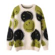 画像2: smile knitted oversized sweater round neck pullover 　ユニセックス男女兼用スマイル編み込みオーバーサイズセーターラウンドネックプルオーバーセーター (2)