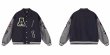 画像2: stand-up collar PU leather sleeves baseball Jacke  stadium jacket baseball uniform jacket blouson  ユニセックス 男女兼用アルファベットロゴ刺繍 スタジアムジャンパー スタジャン MA-1 ボンバー ジャケット ブルゾン (2)