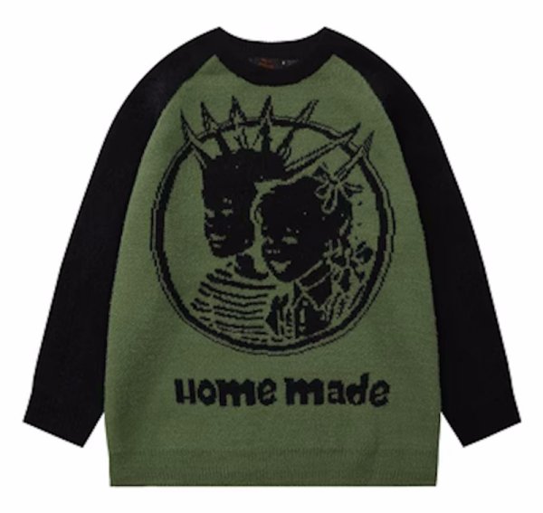 画像1:  Unisex home made hip hop boy & girl braids sweater  ユニセックス男女兼用home madeヒップホップボーイ＆ガール編み込みプルオーバーセーター (1)